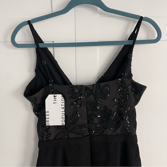 🥒 Dress the Population Giulia Black Lace Sequin Cocktail Mini Midi LBD Dress M - Picture 6 of 13